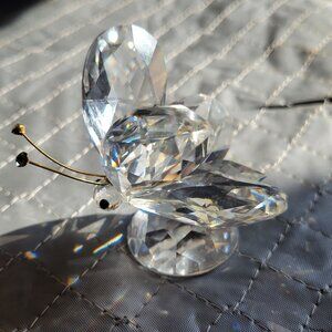 Swarovski Crystal Butterfly Figurine With Faceted Design & Gold Accents